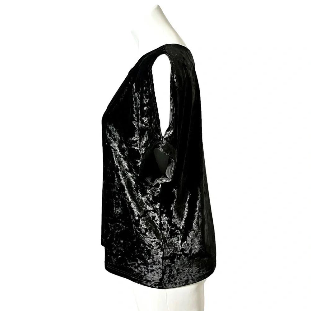 W5 Anthropologie Crushed Velvet Cold Shoulder Top Size Small Black - Picture 2 of 4